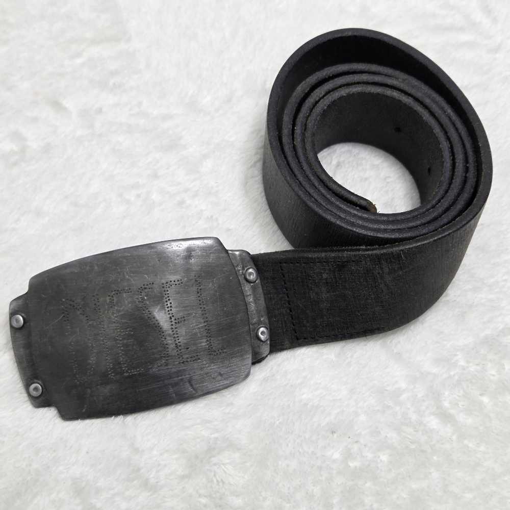 Diesel Vintage Charcoal Leather Belt with Metal Buckle Size‎ 85/34"